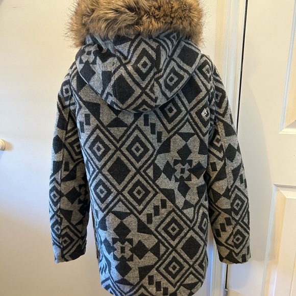 Volcom Showdown Jacket Coat wool blend tribal fur collar gorgeous S - Picture 10 of 16